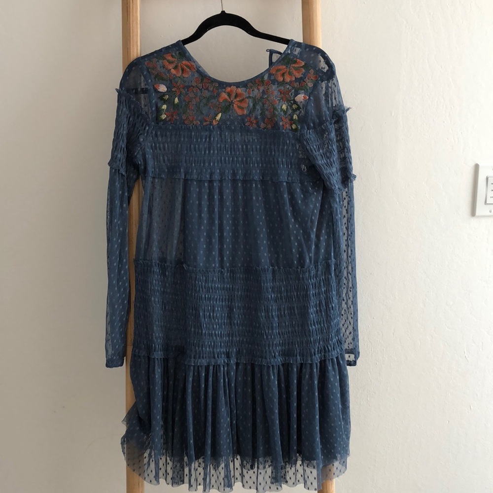 Long sleeve sheer dress with slip and floral decal
